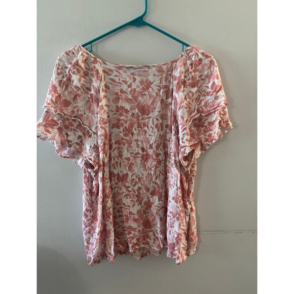 Adrienne Vittadini Womens Floral Blouse Size 2X Pink Cottagecore Boho Peasant - Picture 2 of 7